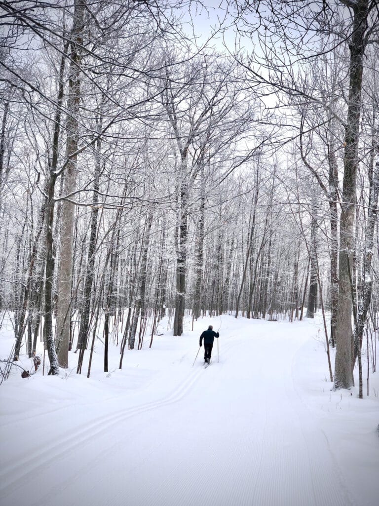 Person cross country skiing at Spirit Mountain